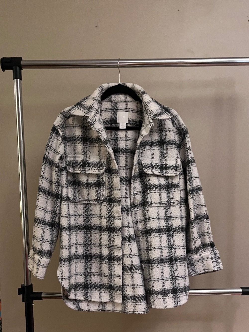 H&M | Woven Flannel Jacket | Black & White | Small
